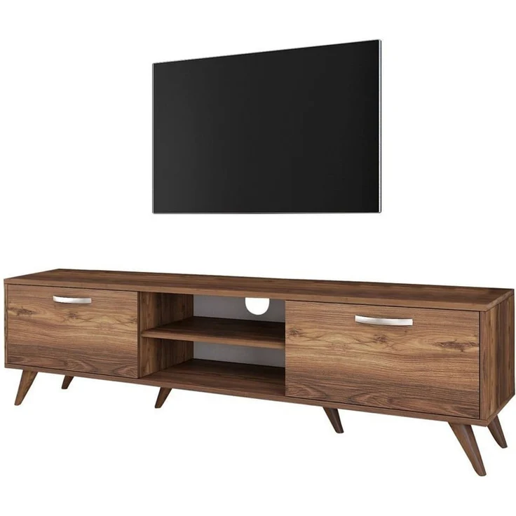 Calicosy TV-Möbel, 2 Klapptüren, 2 offene Fächer in der Mitte Dekor Walnussholz B180 cm - Dunkles Holz – Bild 9