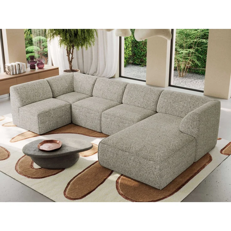 Modulares XXL-Ecksofa MODARO 5M, U-Form, Wohnlandschaft, 5-teilig, freistehend, Wohnzimmer Couch, HR-Schaumstoff - Beige Stukture - Rechts – Bild 4