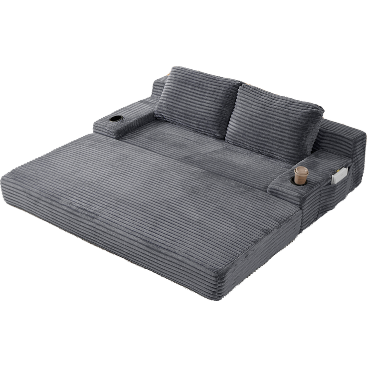 ZUBALIYA Sofa mit LED - Beleuchtung, mit Stauraum, mit Cordbezug, mit breiten Armlehnen, ohne aufwendige Montage – Bild 6
