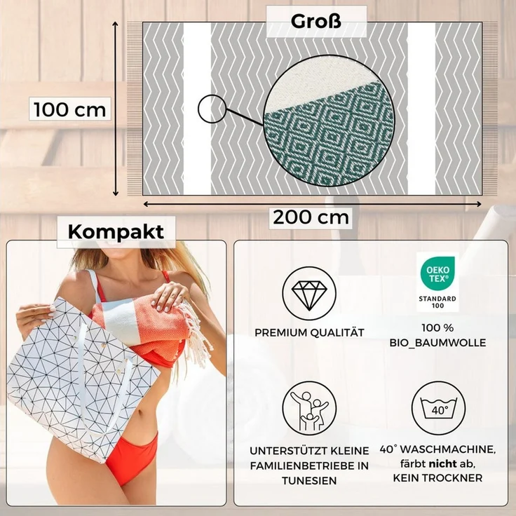 furora HOLIDAY Saunatuch Saunahandtuch Saunatuch Damen + Herren, Hamamtuch groß 100x200 XXL – Bild 3