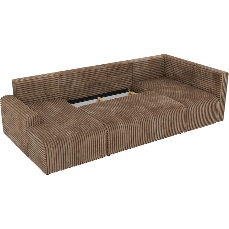 U-förmiges Sofa NESSARO COR U mit Schlaffunktion und Bettkasten, Freistehende Wohnlandschaft, DL-System, Bonellfederkern - Braun Cord - Rechts Seite – Bild 11