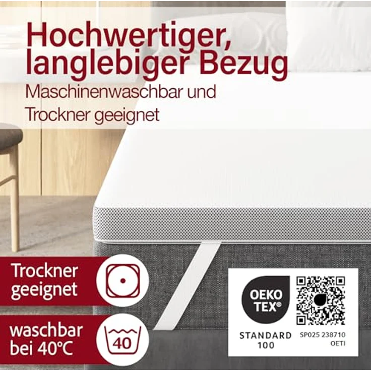 EVAN BROWNS Matratzentopper DUO, 7-Zonen Komfort 80 x 200 cm, 7 cm hoch, Memory Foam, wahlweise H2/H3, waschbarer Bezug – Bild 5