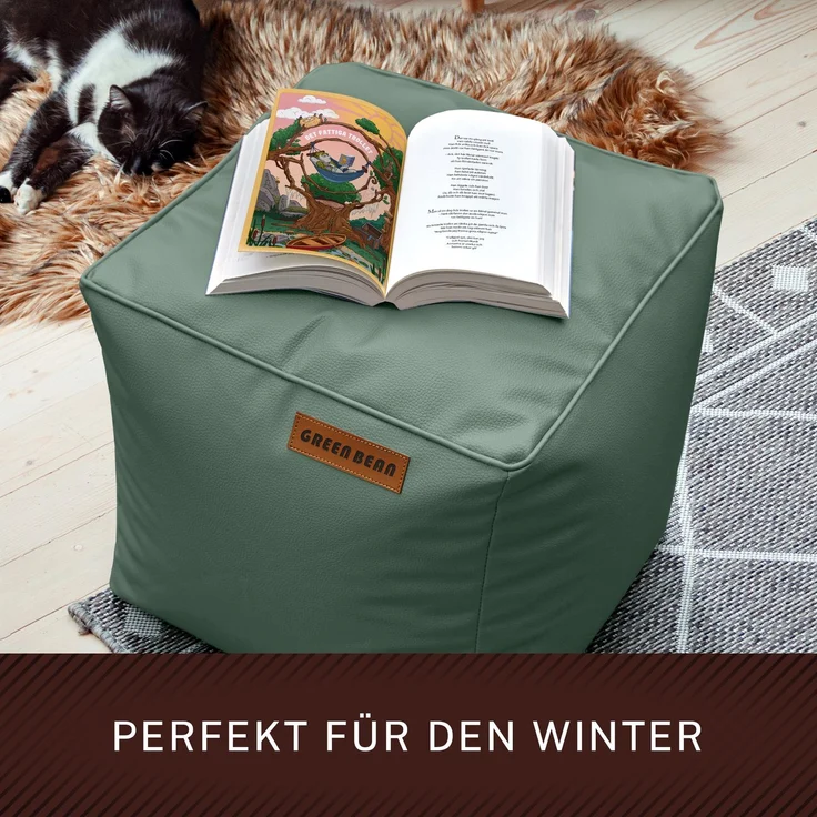 Green Bean® Sitzhocker aus Kunstleder - Pouf mit EPS Perlen Füllung - 40 x 40 cm - perfekte Ergänzung zum Sitzsack - Taubenblau – Bild 6