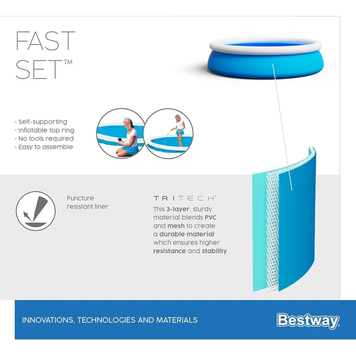 Bestway Fast Set Aufblasbarer Pool Rund 183x51 cm Blau 92844 – Bild 18
