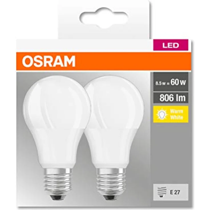 OSRAM LED-Lampe Classic E27, 8,5W, warmweiß 2.700K, 806lm, nicht dimmbar, 2er Pack – Bild 2