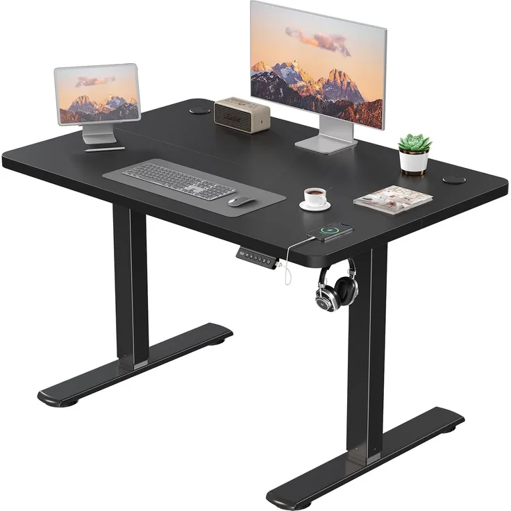 JUMMICO Höhenverstellbarer Elektrischer Schreibtisch mit USB Ladeanschluss, Schreibtisch Höhenverstellbar, Ergonomischer Steh-Sitz Tisch