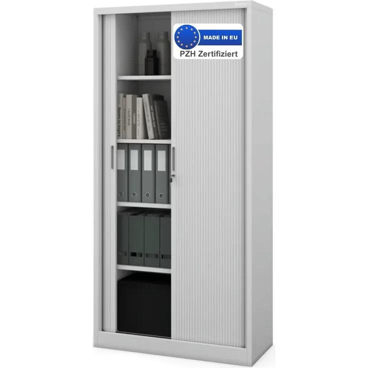 Aktenschrank abschließbar KETI - Rolladentüren, 5 Ebenen | Büroschrank aus Stahl Metallschrank Werkstatt Mehrzweckschrank Werkzeugschrank, 185x90x45cm Grau