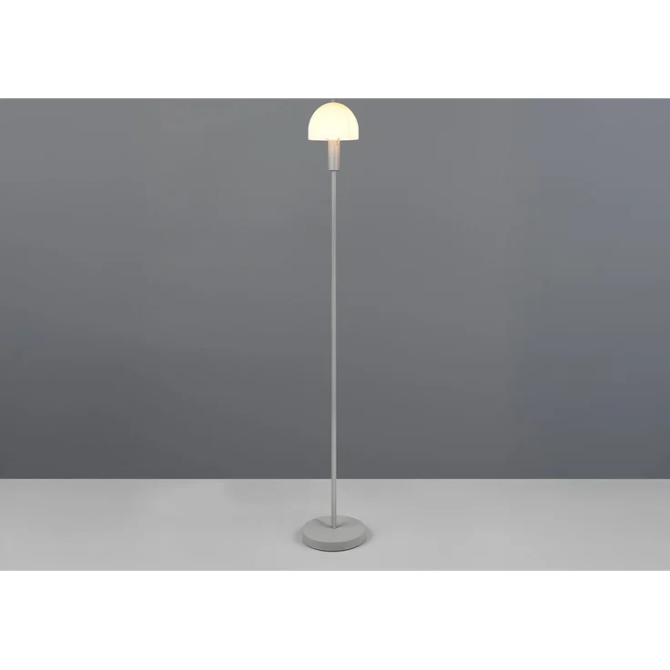Kleine Stehlampe GLENN Grau mit Metallfuß und Lampenschirm Glas, Höhe 120cm – Bild 4