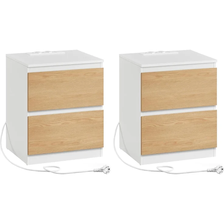 VASAGLE Nachttisch mit Steckdosenleiste, 2er Set, Beistelltisch, 2 Schubladen, 2 AC-Steckdosen, 2 USB-A-Anschlüsse, Wohnzimmer Schlafzimmer, modern, mandelgelb LET821Y02 – Bild 1