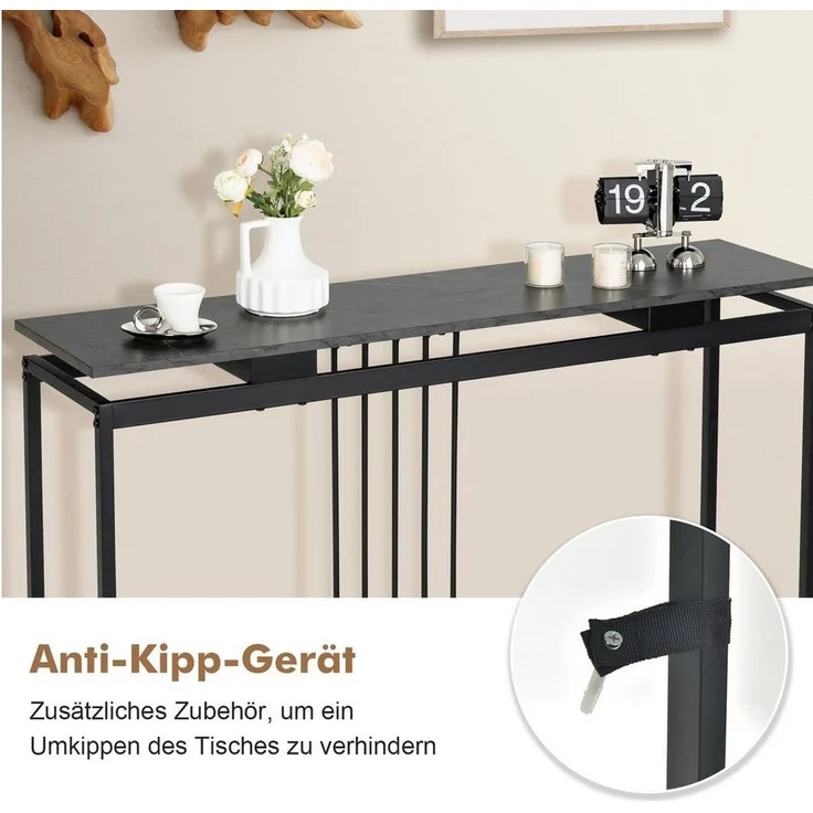 COSTWAY Konsolentisch Marmoroptik, schmal, Metallgestell, schwarz, 120x30x90cm – Bild 3