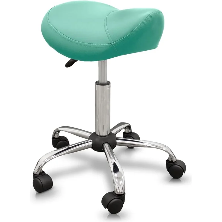 QUIRUMED Pony-Hocker, ergonomisch, mit Stahlgestell, grüne Farbe, Kunstlederpolsterung, höhenverstellbar, gepolsterter Sitz, drehbare Räder, bis 150 kg – Bild 1