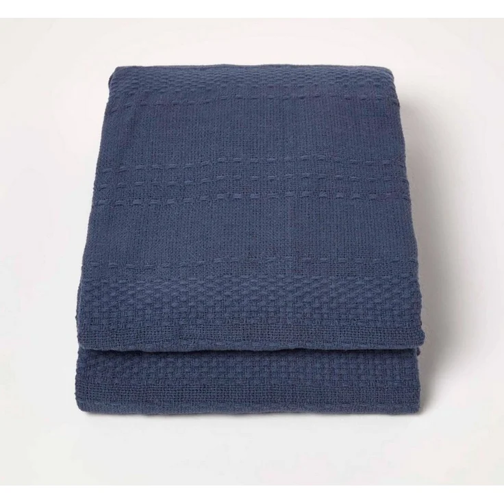 Plaid Kashi Tagesdecke blau 225 x 255 cm – Baumwolldecke mit Fransen, Homescapes – Bild 1