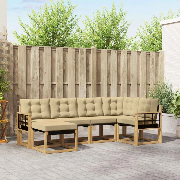 vidaXL Outdoor-Sofagarnitur 6 stk. 6-Sitzer Weiß und Beige 3389651 – Bild 1