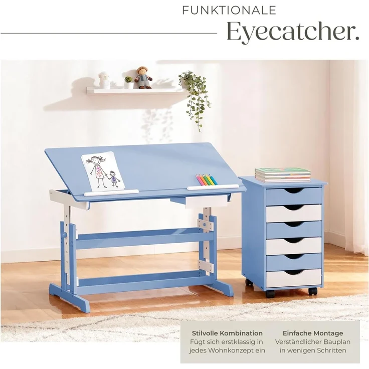 Kinderschreibtisch höhenverstellbar und Rollcontainer - blau – Bild 5