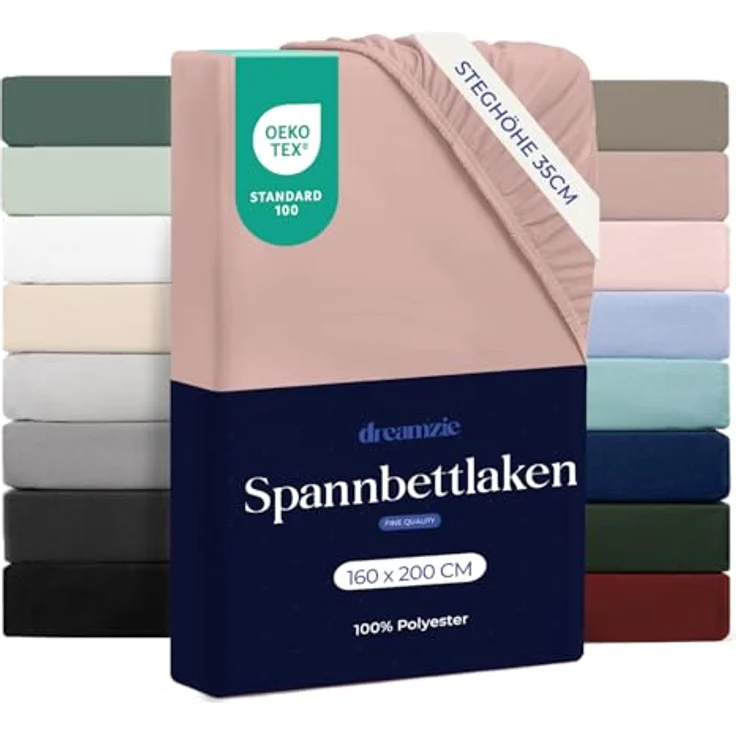 Dreamzie - Spannbettlaken 160x200 | Mikrofaser Weich - Für Dicke Matratzen - Oeko-Tex | Komfort, Atmungsaktivität, Pflegeleicht - Puderrosa – Bild 2