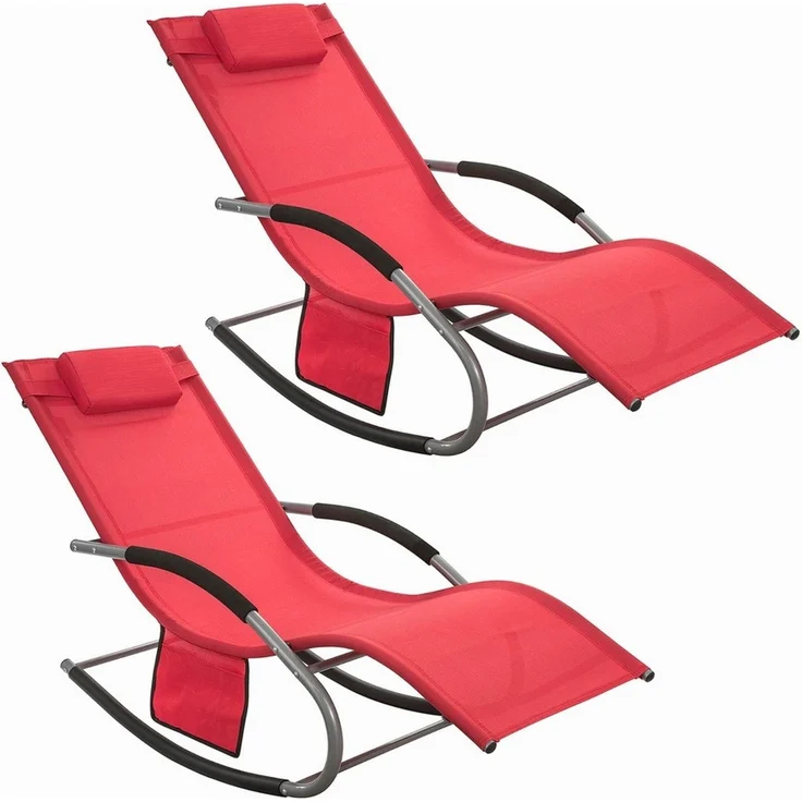 SoBuy OGS28-Rx2 Schaukelstuhl Garten 2er Set, Textilgewebe, Lackiert, Rot, 150 x 87 x 63 cm – Bild 1