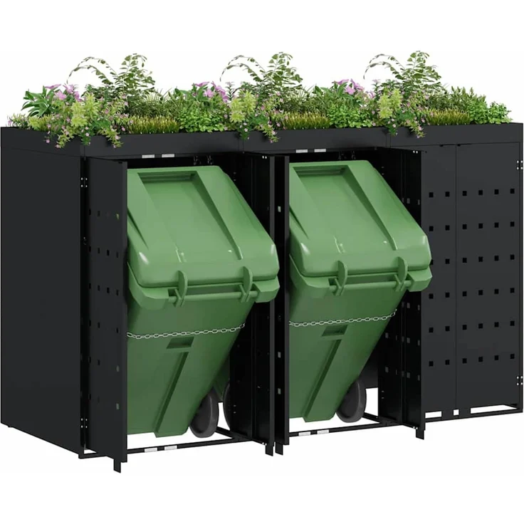vidaXL Wagenmüllbehälter für 3 Behälter Schwarz 204 x 77,5 x 121,5 cm 3394739 – Bild 3