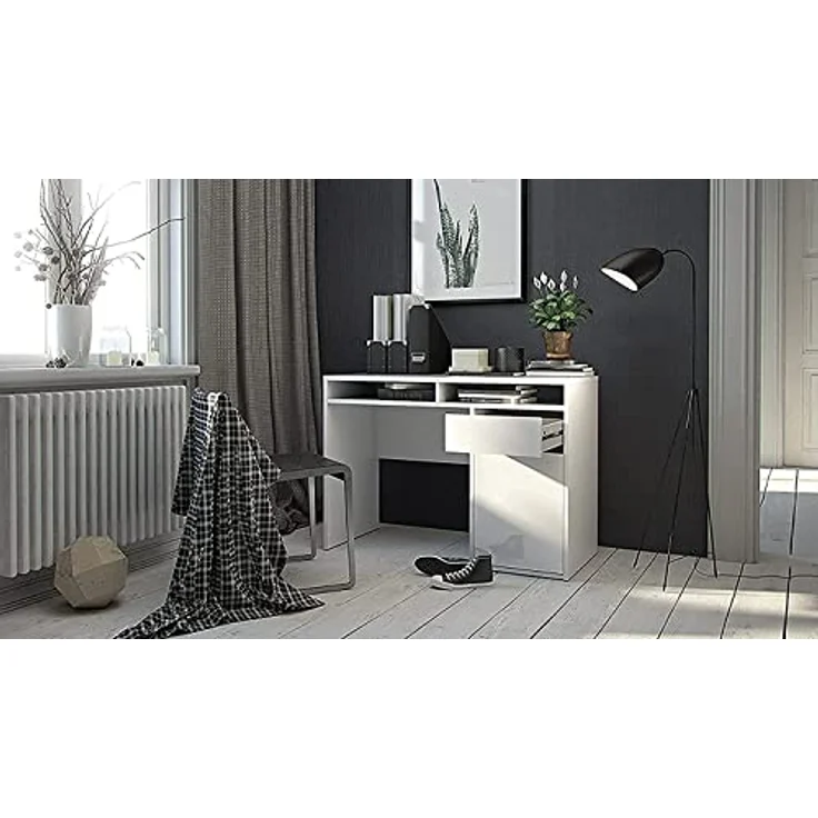 Tvilum Linearer Schreibtisch mit einer Tür und einer Schublade, weiß glänzend, 110,2 x 77,4 x 48,2 cm – Bild 3