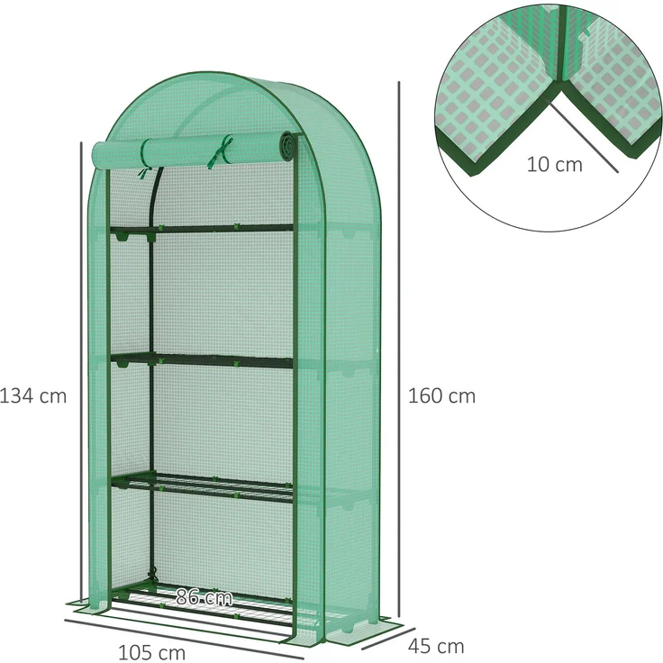Wohnora-Gartengewächshaus/Balkongewächshaus mit 4 Regalböden, PE-Abdeckung für Gemüse und Pflanzen, 105 x 45 x 160 cm, grün,H 1600cm x T 1080cm x B 450cm – Bild 4