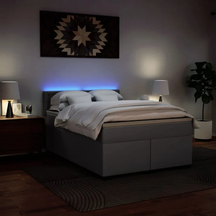vidaXL Boxspringbett mit Matratze Grau 160x200 cm Kunstleder 3288430 – Bild 5