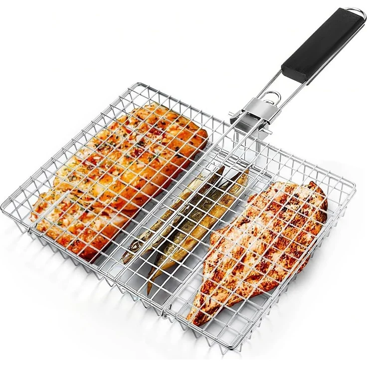 1-teiliger tragbarer Edelstahlgrill mit abnehmbaren Griffen für Fleisch & Gemüse – Bild 1