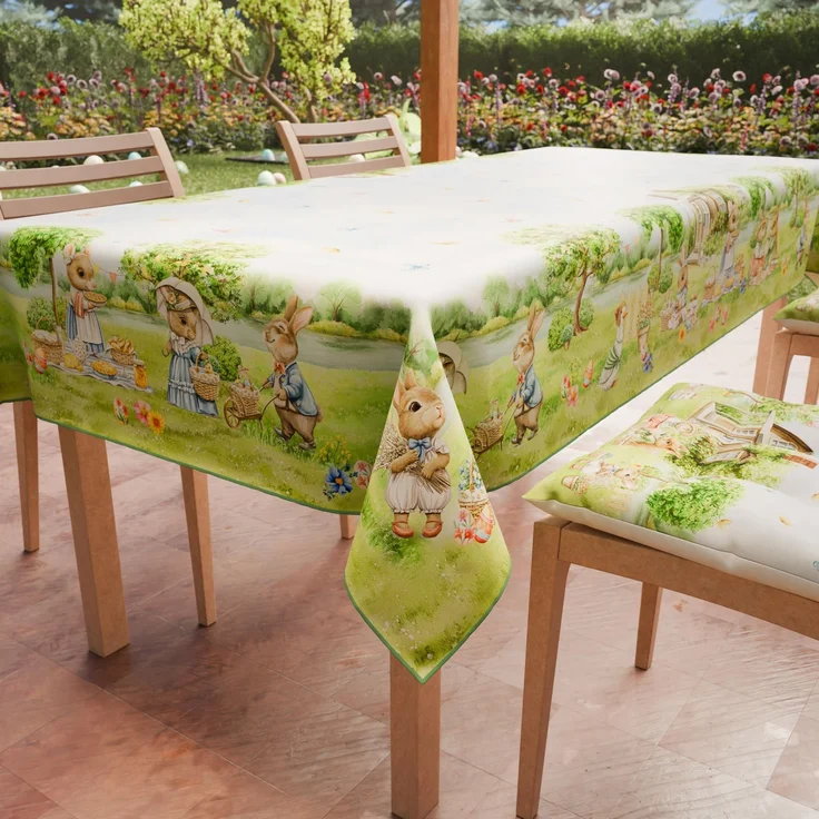 Petti Artigiani Italiani - Tischdecke für Ostern, schmutzabweisend, quadratisch, für die Küche, Design Pic NIC, X4 Plätze (140x140 cm), 100% Made in Italy