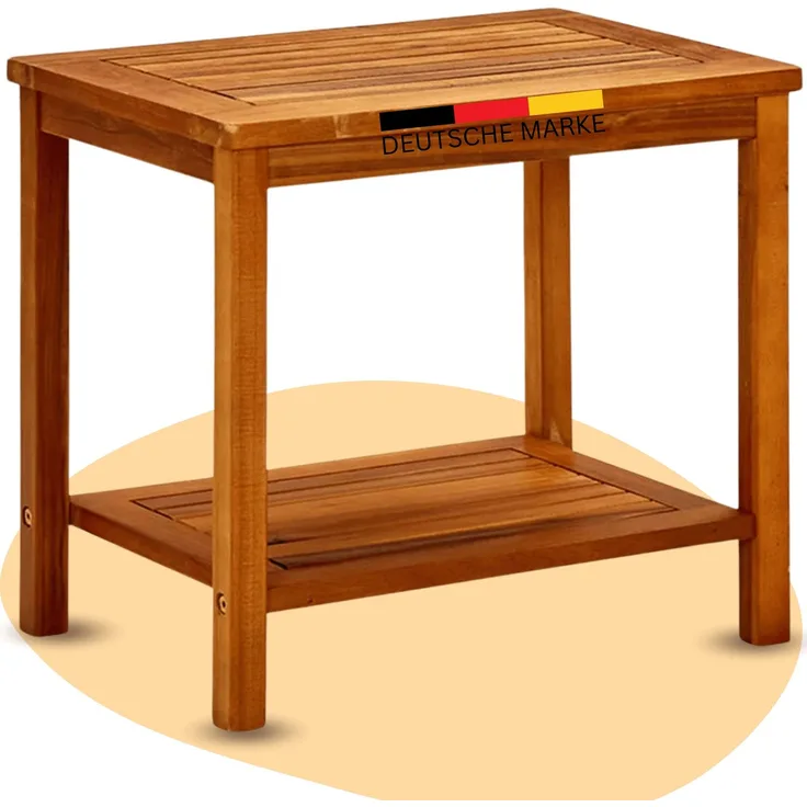 DELUKE® Beistelltisch Holz EMMI - Massivholz, 50x35x45cm | Couchtisch Akazie Beistelltisch Couch Holztisch Outdoor Sofatisch Gartentisch eckig