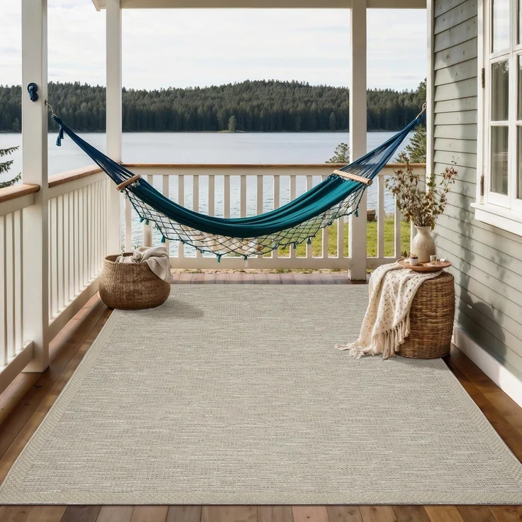the carpet Calgary - robuster Teppich, Flachgewebe, modernes Design, ideal für Küche und Esszimmer, Vintage-Optik, Boho-Style, besonders flach, auch für den Außenbereich, Beige-Grau, 67x180 cm – Bild 7