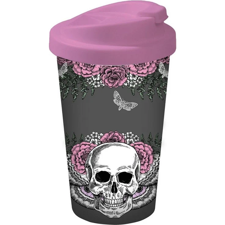 Geda Labels GmbH Coffee-to-go-Becher Lady Skull, 1-tlg, PP, Rosa, 400 ml, doppelwandig, auslaufsicher – Bild 1