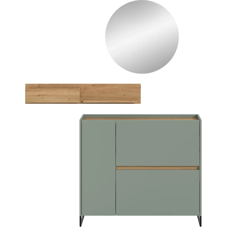 Garderobenkombination B/H/T: 197x140x32 cm in Salbei Nachbildung und Artisan Oak Nachbildung – Bild 2