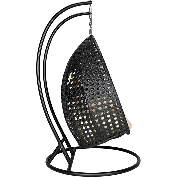 HOME DELUXE Polyrattan Hängesessel mit Regenabdeckung TWIN DELUXE - Schwarz/Creme für 2 Personen – Bild 5