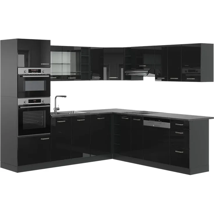 Eckküche R-Line Schwarz Hochglanz/Anthrazit 247 x 237 cm, AP Anthrazit Vicco