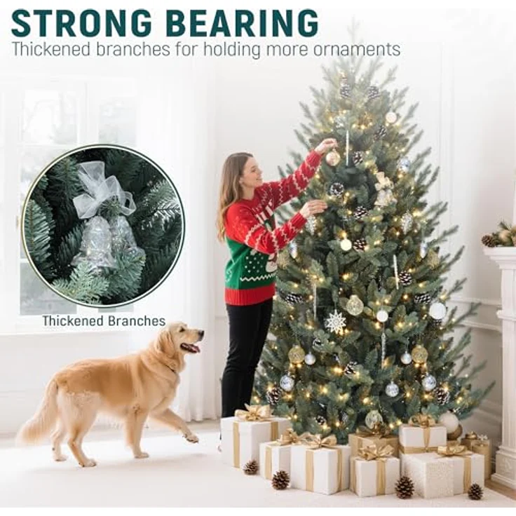 YITAHOME 180cm Weihnachtsbaum mit Fernbedienung, Vordekorierter Künstlicher Weihnachtsbaum mit Scharniertechnologie, 1176 Gemischte PE/PVC-Spitzen, 35 Tannenzapfen, 300 Lichter & 11 Lichtmodi – Bild 9