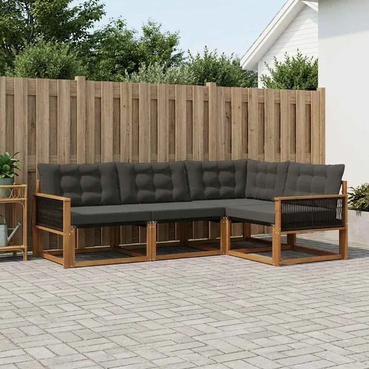 vidaXL Outdoor-Sofagarnitur 4 stk. 4-Sitzer Natur und Schwarz 3381392