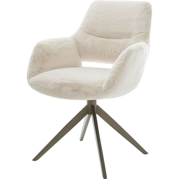 Drehstuhl Yago-Flex mit Armlehnen Plüsch Creme-Weiß Kreuzgestell breit Effektfinish Titan 360° drehbar Wippfunktion Taschenfederkern – Bild 1