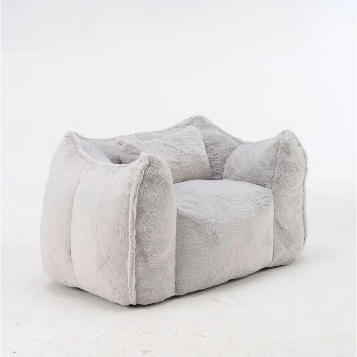 Sitzsack 123cm×97cm×73cm mit Kissen – weicher Relaxsessel mit Lammfell-Optik und Formschaum, Grau – Bild 5