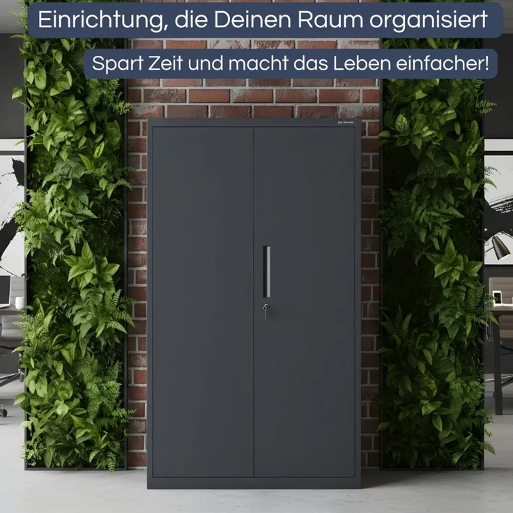 Metallschrank mit Sockel RUEL - 160x90x40cm Anthrazit | Büroschrank Aktenschrank Stahlschrank Fachbodenschrank Werkstattschrank – Bild 3