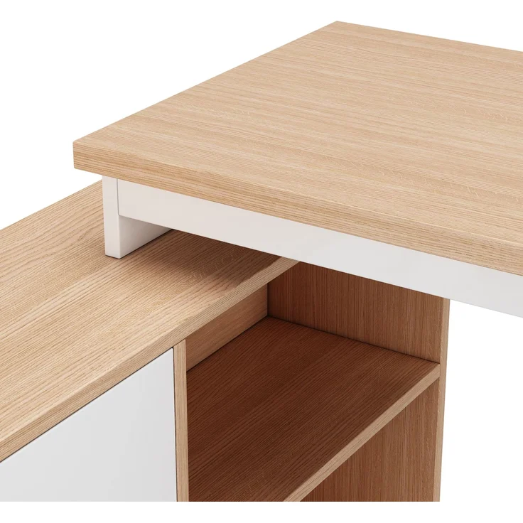 Flieks L-Form Schreibtisch 147×100×75.3 cm, Bürotisch mit 3 Schubladen & 2 offenen Ablagefächern, massiver Stahlrahmen, Naturholzfarbe & Weiß – Bild 7
