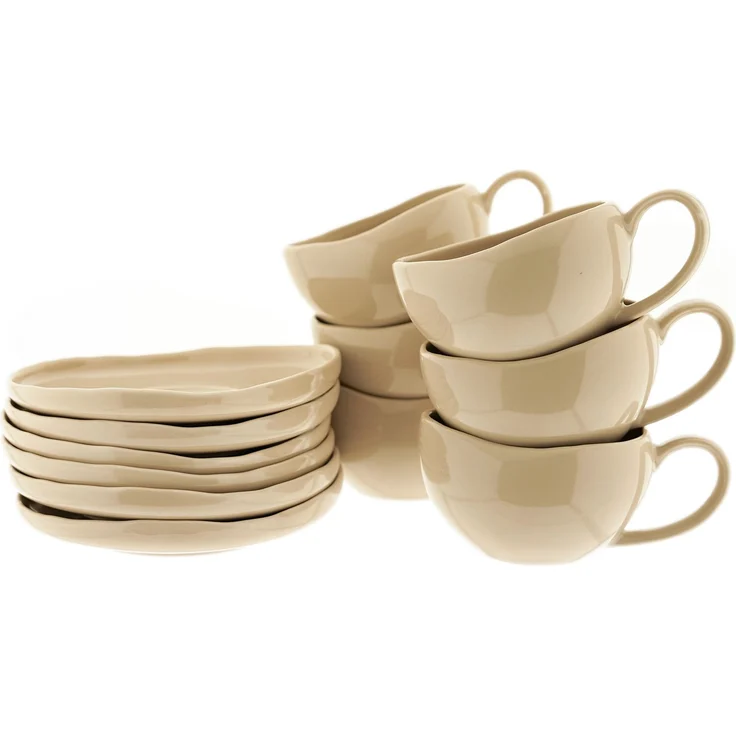 Wave Biscuit Kaffeetassen mit Untertellern - 12-teiliges-Set in Beige, 215 ml – Bild 2