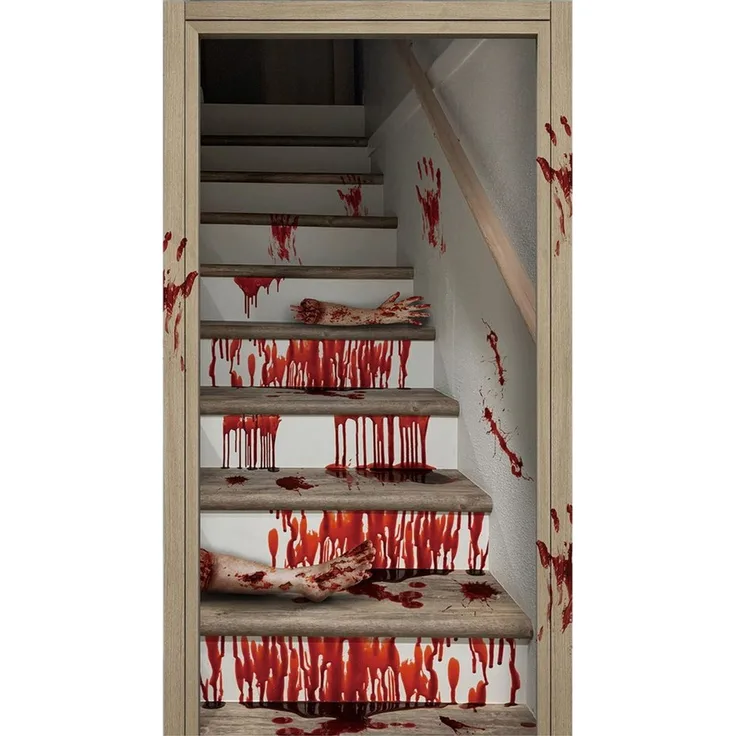 Horror-Shop Hängedekoration Blutige Treppen Tür- & Wanddeko 98x200 cm – Realist