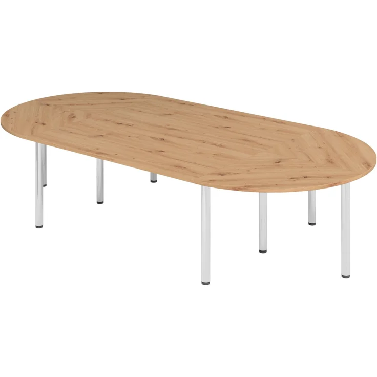 bümö Konferenztisch oval 320x160 cm großer Besprechungstisch in Asteiche, Besprechungstisch mit Chromfüßen, Meetingtisch für 8 Personen, Tisch für Besprechungsraum & Meeting, SETK3-R-C – Bild 1