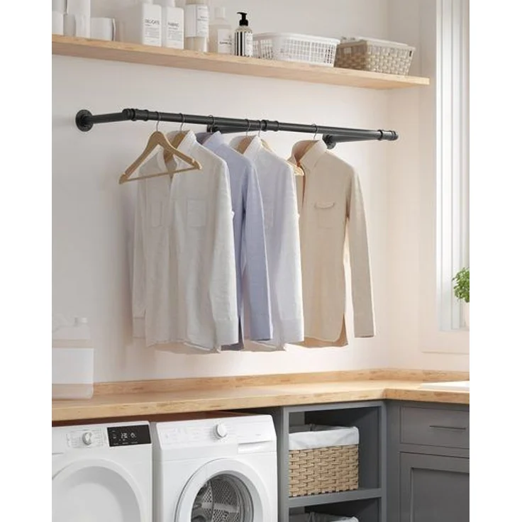 SONGMICS Kleiderstange für die Wand, 2er Set, Kleiderständer Wandmontage, Industrie-Design, platzsparend, 30 x 170 x 7 cm, 68 kg Belastbarkeit, einfache Montage, schwarz HSRDE104B02 – Bild 2