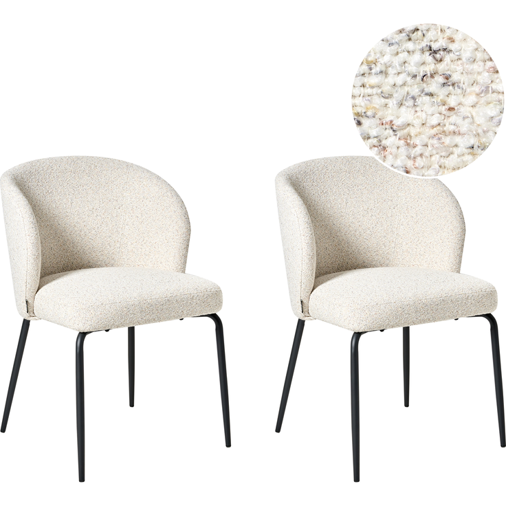 Esszimmerstuhl 2er Set ZANA Bouclé Hellbeige