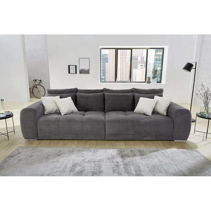 Big-Sofa XXL 306 cm Federkern Lounge Couch mit Bezug aus Cord in Dunkelgrau – Bild 2