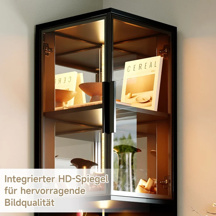 Vitrine B 42 x T 44 x H 205 cm aus Spanplatte mit Glasfront, Spiegelrückwand und LED – Bild 8