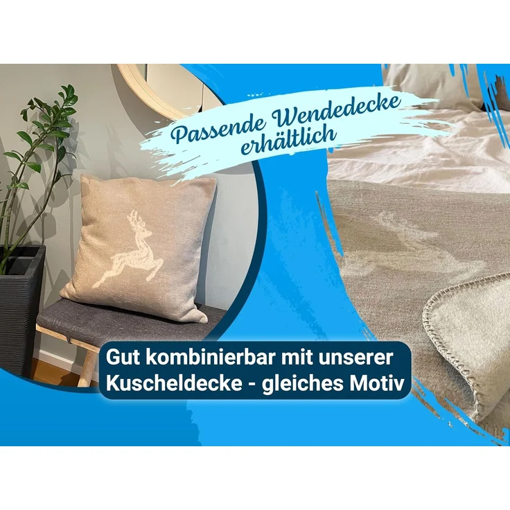 Dekorativer Kissenbezug im 2er Set Hirschmotiv 50x50 cm Fango-Creme – Bild 2