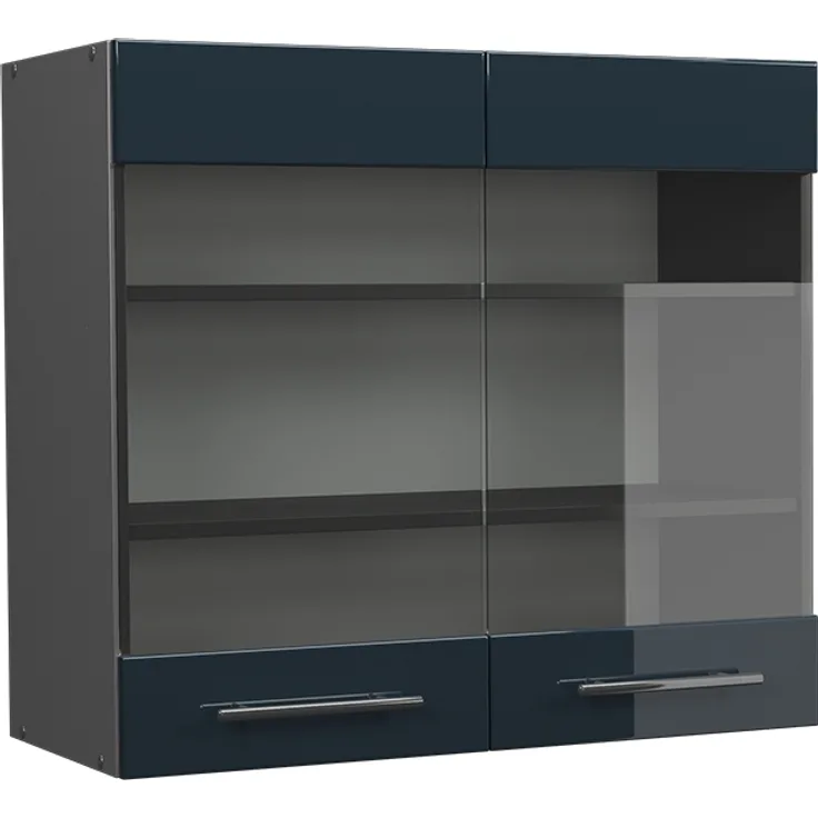 Küchenglasschrank Fame-Line Dunkelblau Hochglanz 80 cm Vicco
