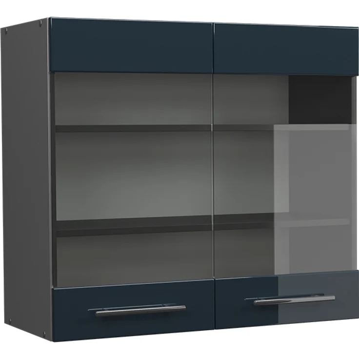 Küchenglasschrank Fame-Line Dunkelblau Hochglanz 80 cm Vicco – Bild 1