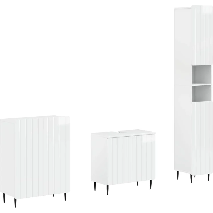 vidaXL 3-teiliges Badezimmer-Schranksystem ZWOLLE Hochglanz Weiß 3417436 – Bild 1