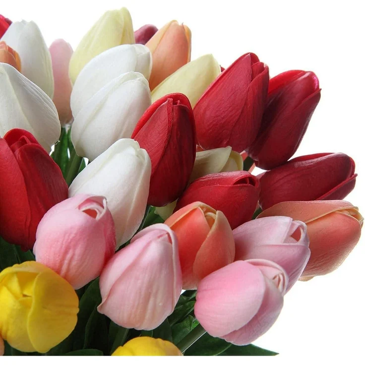 20 Stück Künstliche Tulpen Blumenstrauß Latex Real-Touch Gelb 34cm – Bild 8